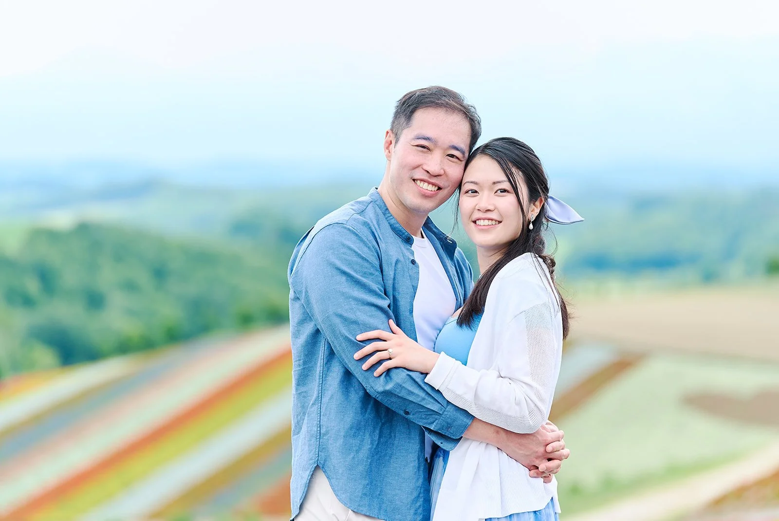 Proposal photoshoot at Shikisai-no Oka — summer flower field