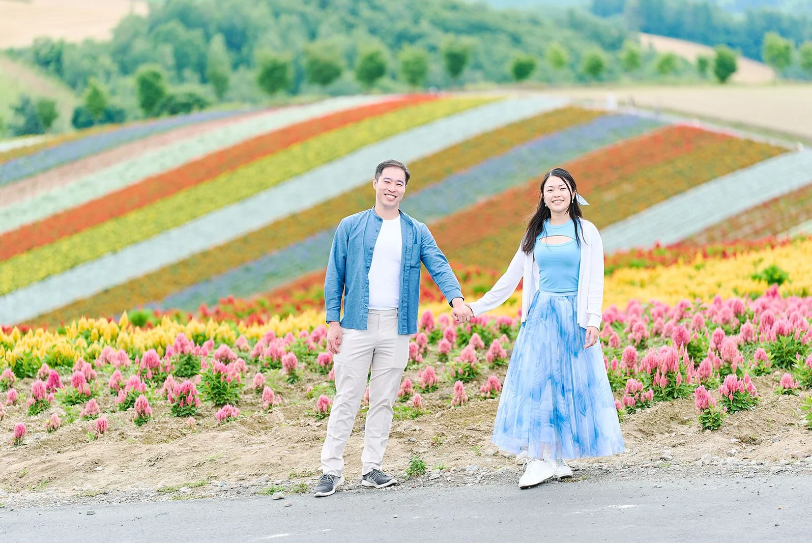 Proposal photoshoot at Shikisai-no Oka — summer flower field