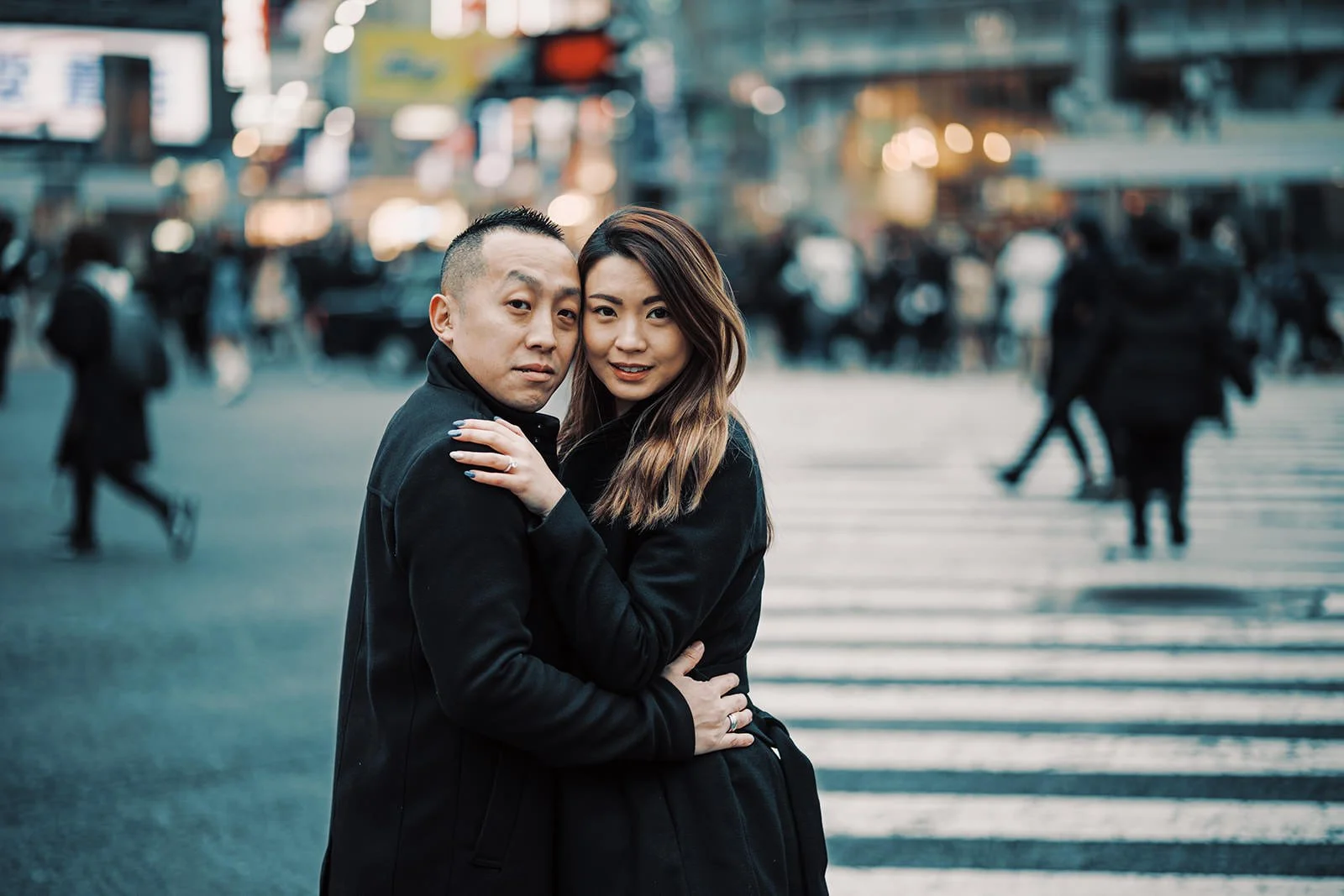 Proposal photoshoot at Shibuya Crossing — snowy