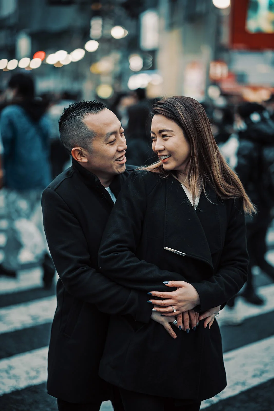 Proposal photoshoot at Shibuya Crossing — snowy