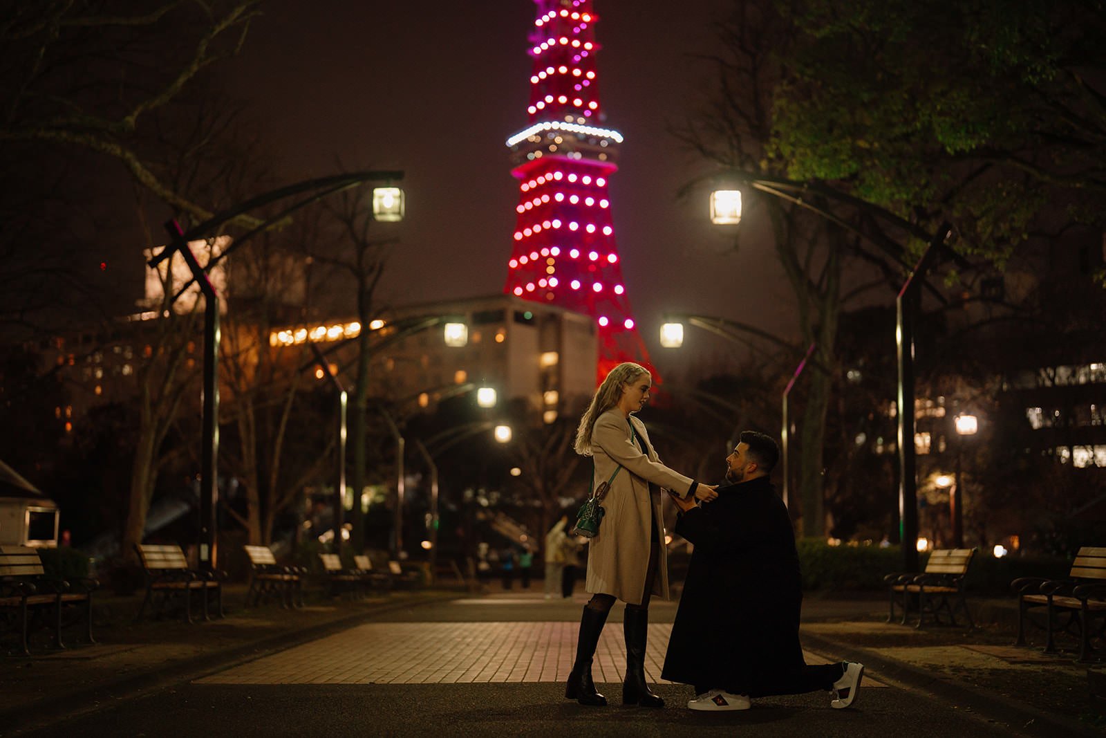 Proposal photoshoot at Tokyo Tower — night