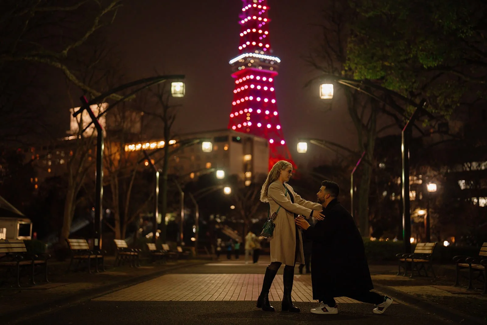 Proposal photoshoot at Tokyo Tower — night