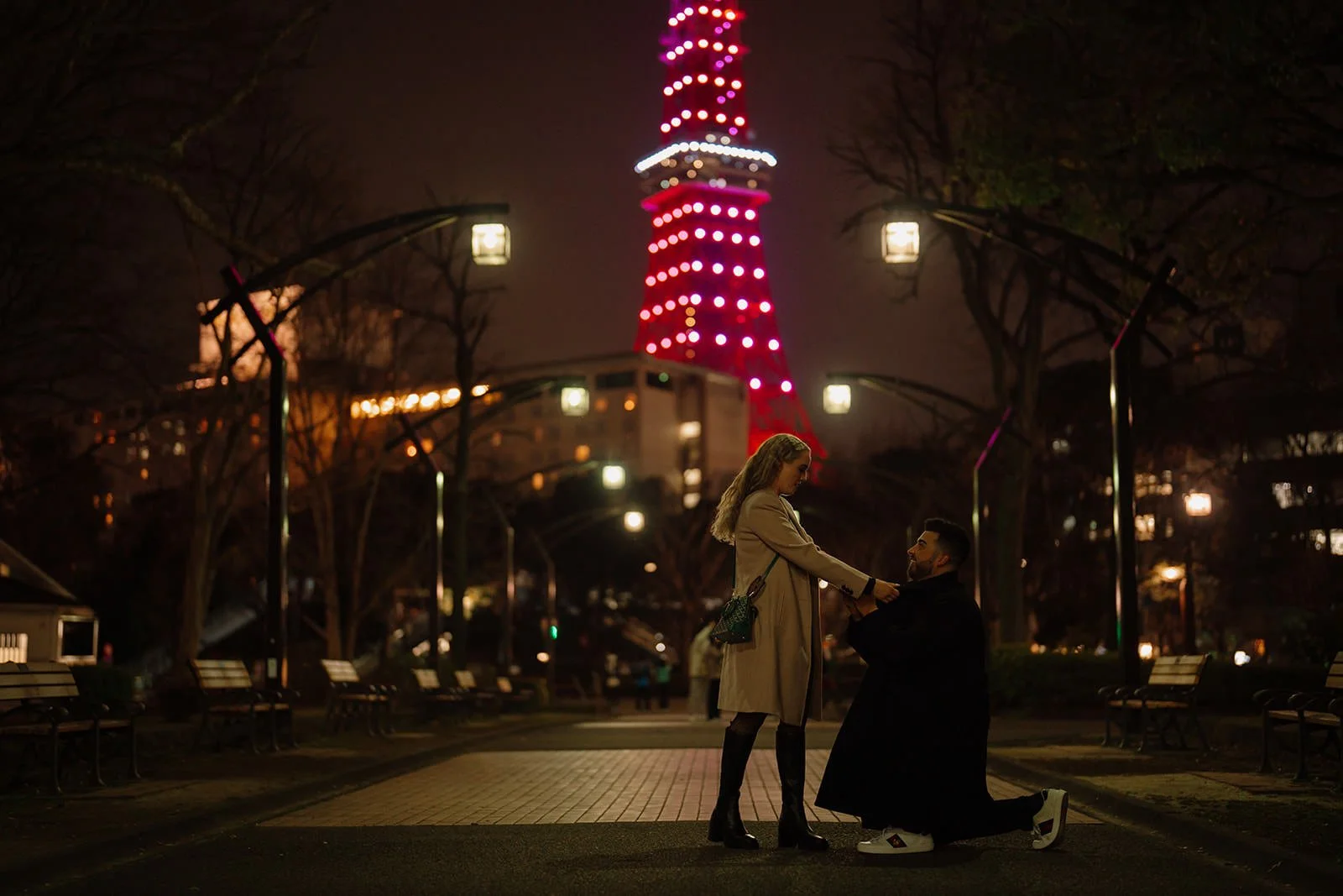 Proposal photoshoot at Tokyo Tower — night
