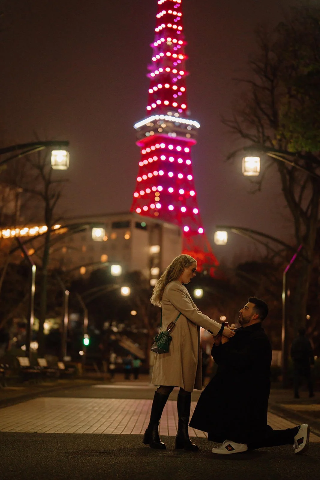 Proposal photoshoot at Tokyo Tower — night
