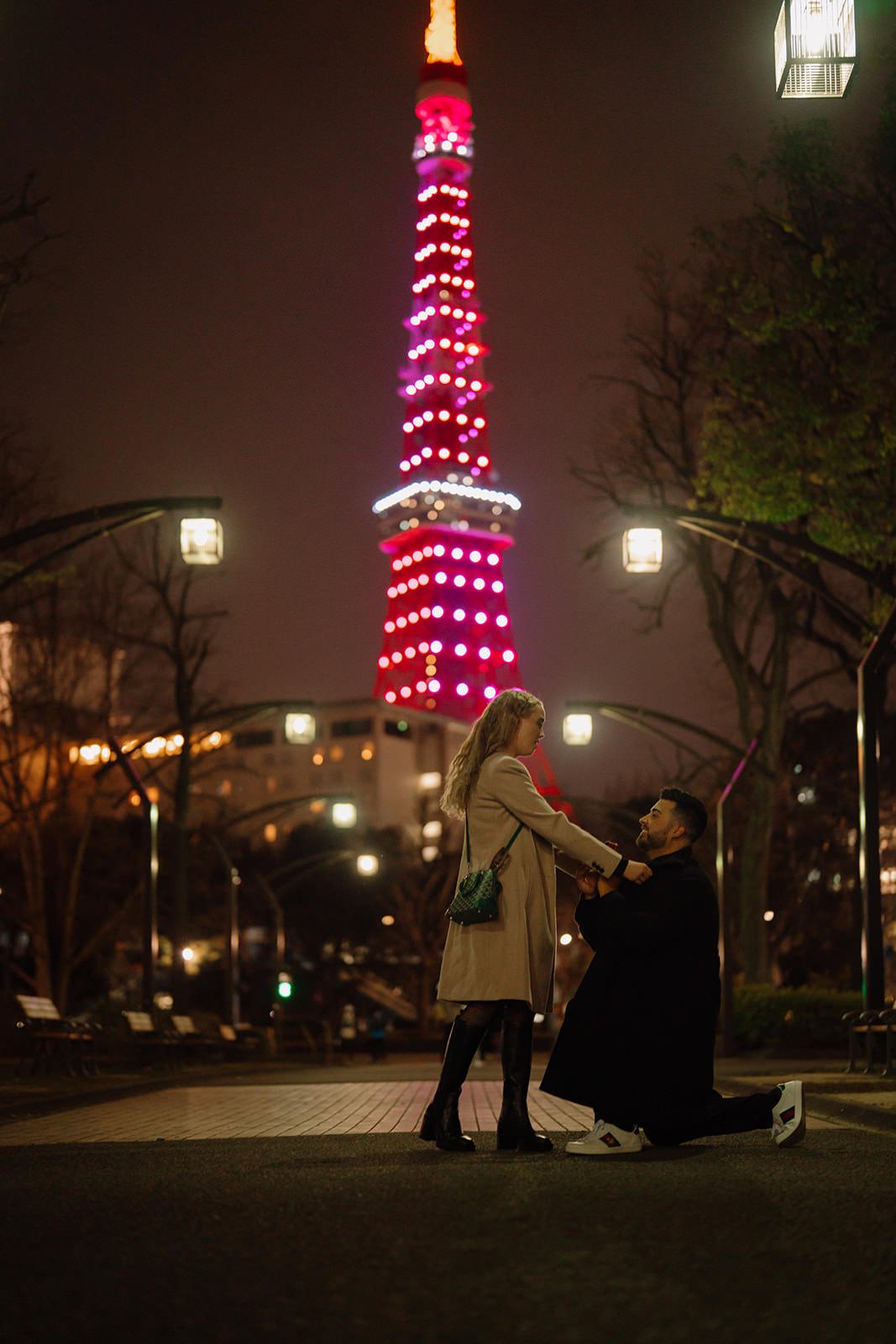 Proposal photoshoot at Tokyo Tower — night