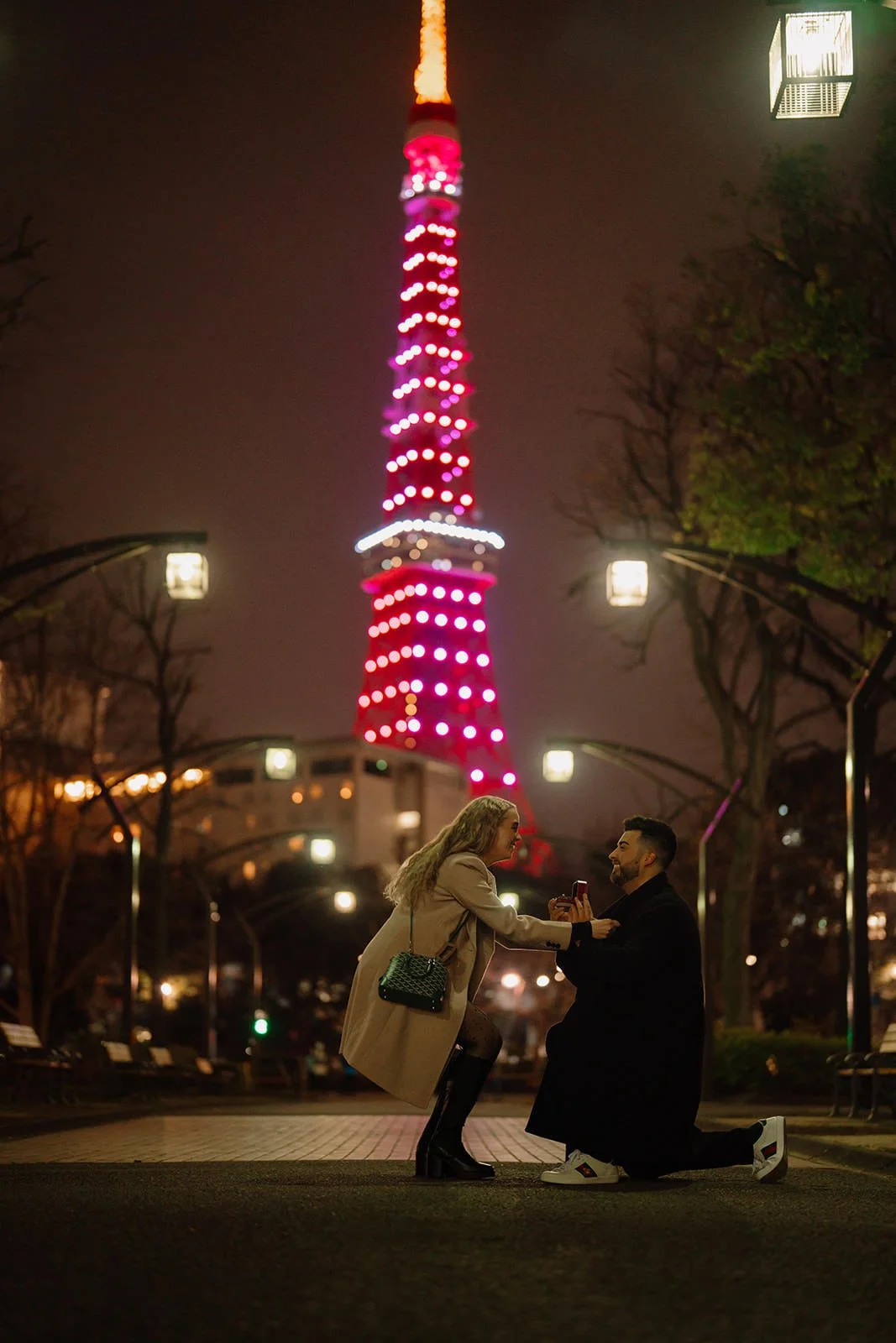Proposal photoshoot at Tokyo Tower — night
