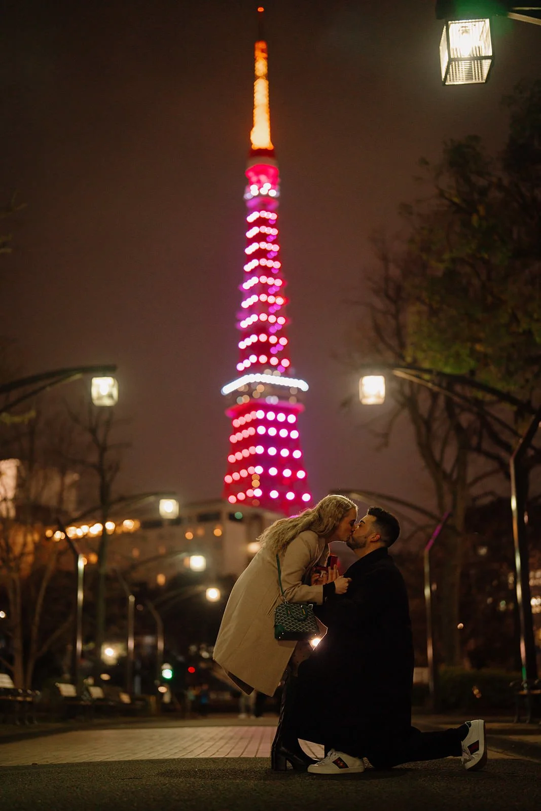 Proposal photoshoot at Tokyo Tower — night