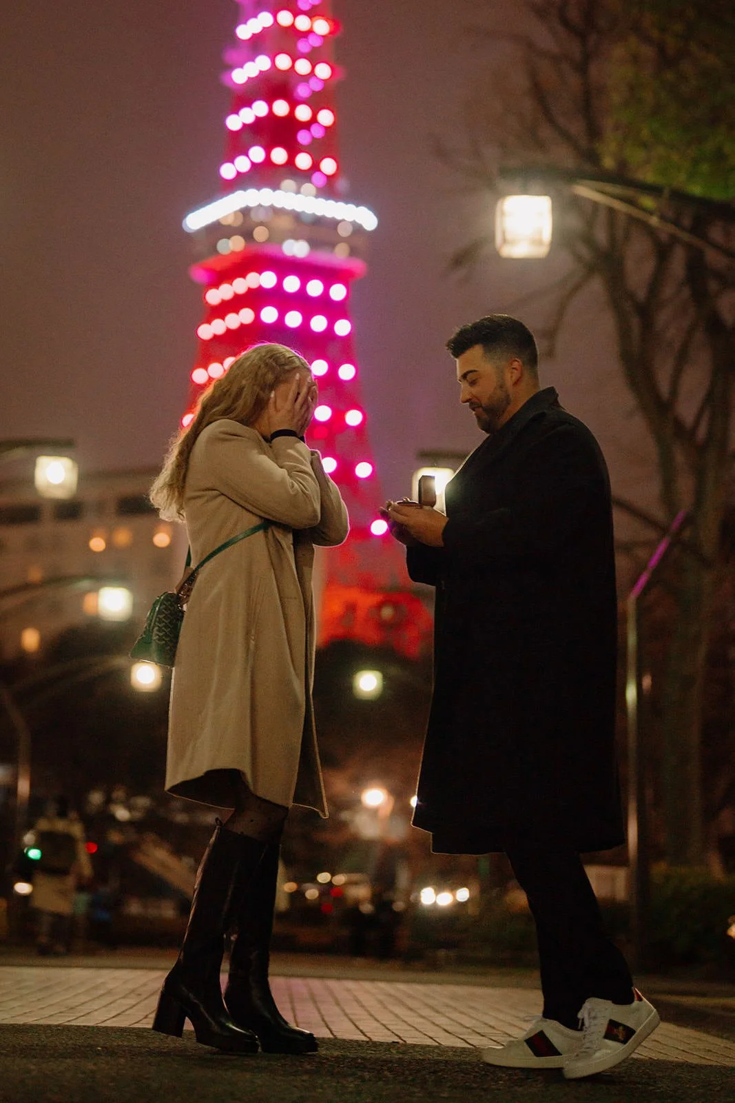 Proposal photoshoot at Tokyo Tower — night