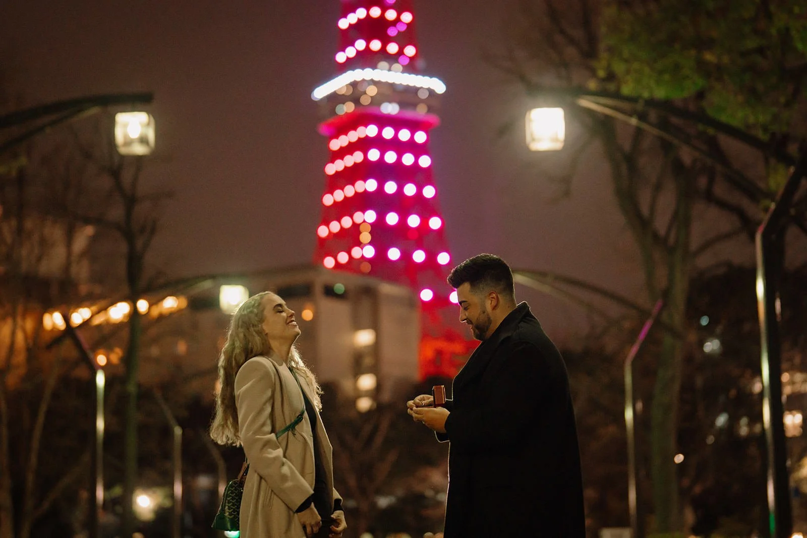 Proposal photoshoot at Tokyo Tower — night