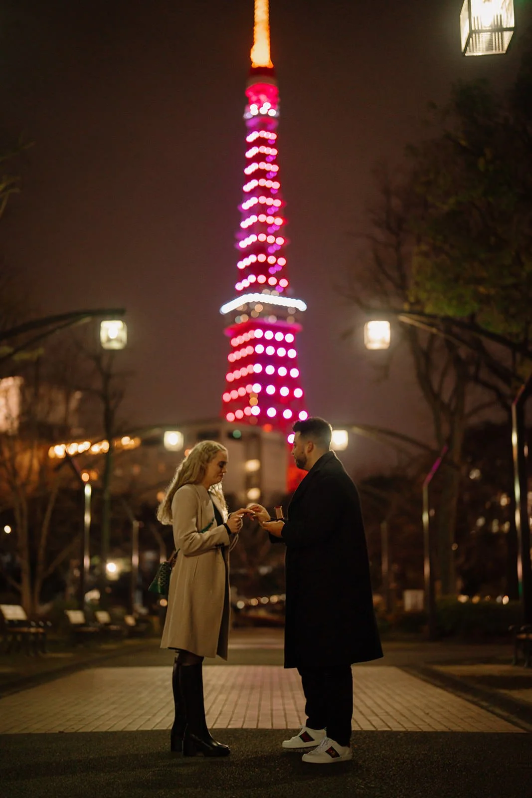 Proposal photoshoot at Tokyo Tower — night
