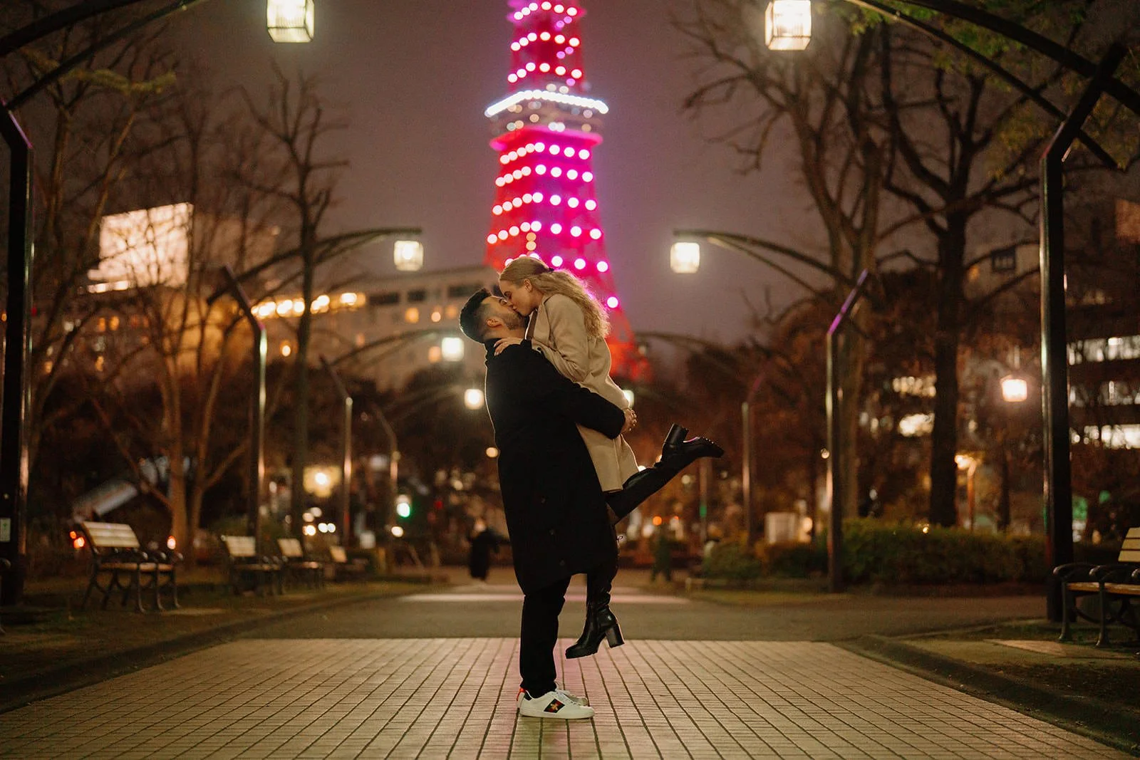 Proposal photoshoot at Tokyo Tower — night