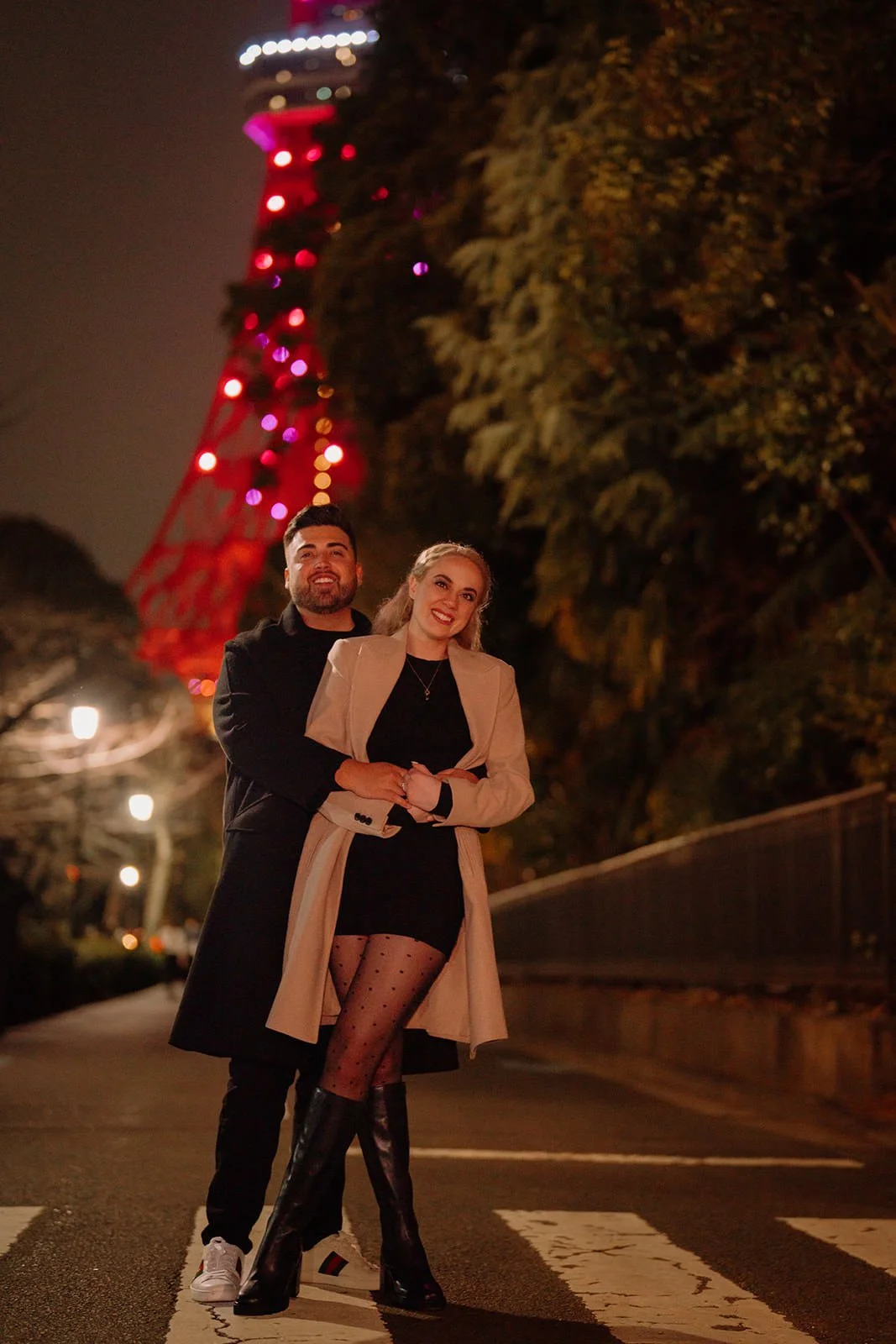 Proposal photoshoot at Tokyo Tower — night