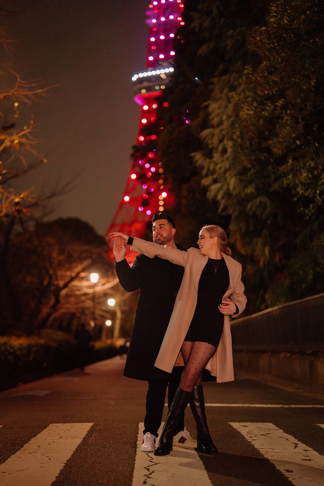 Proposal photoshoot at Tokyo Tower — night