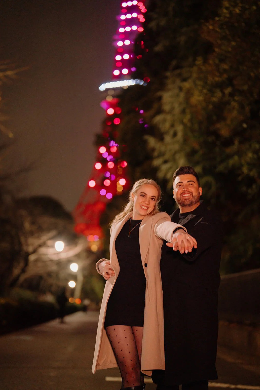 Proposal photoshoot at Tokyo Tower — night