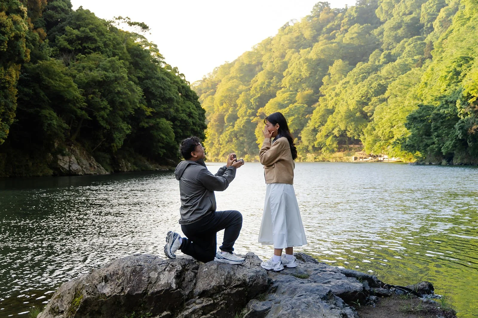 Proposal photoshoot at Katsura River, Arashiyama