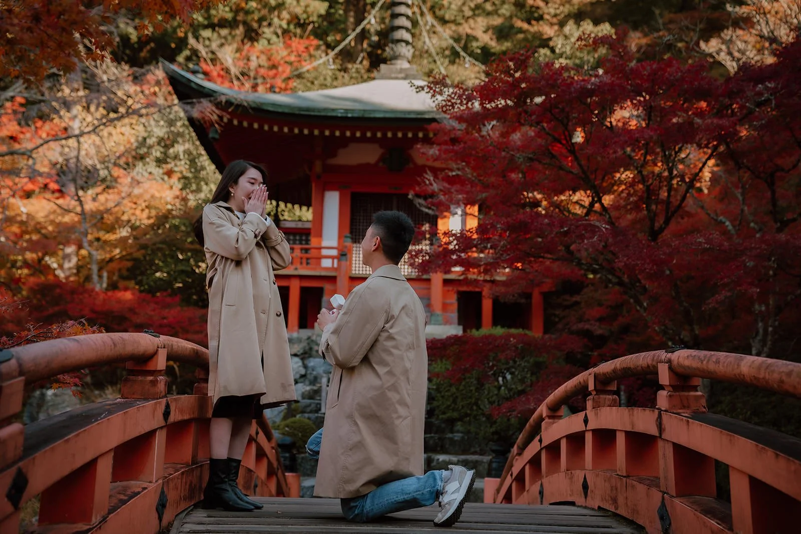 Proposal photoshoot at Daigo-ji — autumn