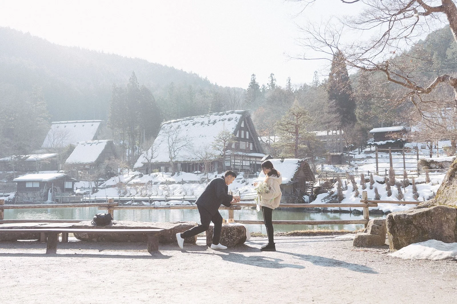 Proposal photoshoot at Hida no Sato — snowy