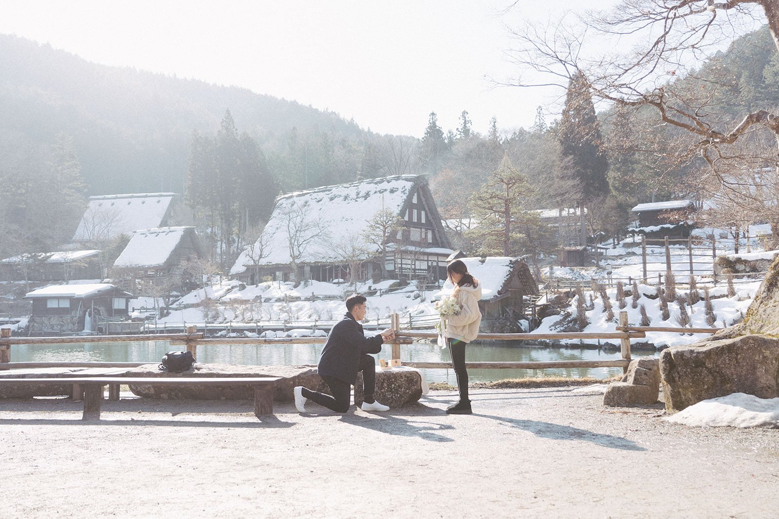 Proposal photoshoot at Hida no Sato — snowy