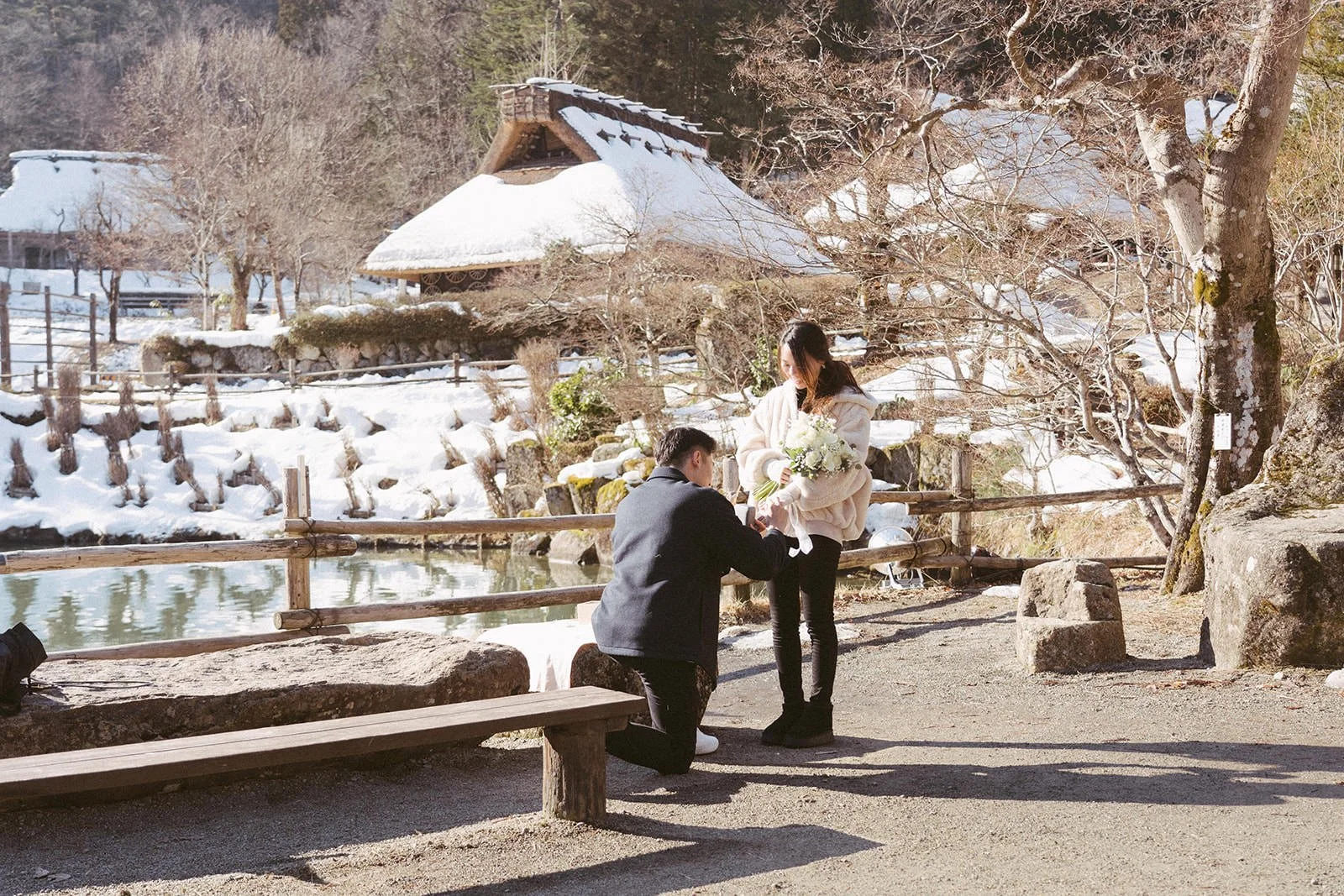 Proposal photoshoot at Hida no Sato — snowy