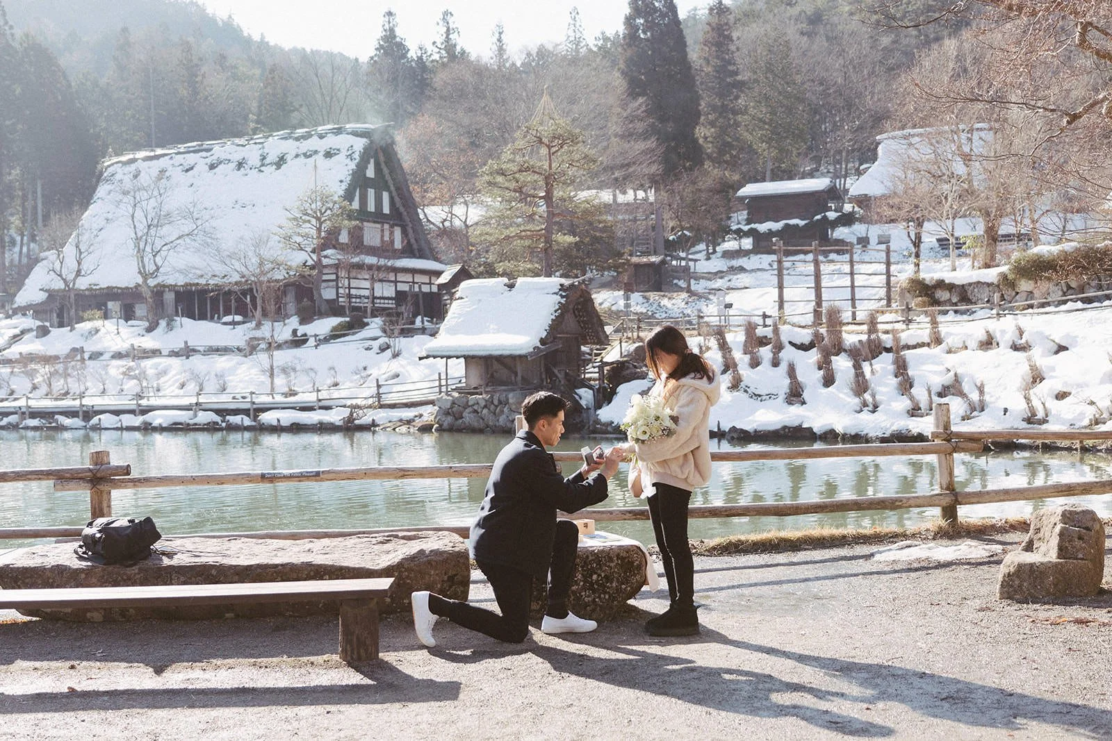 Proposal photoshoot at Hida no Sato — snowy