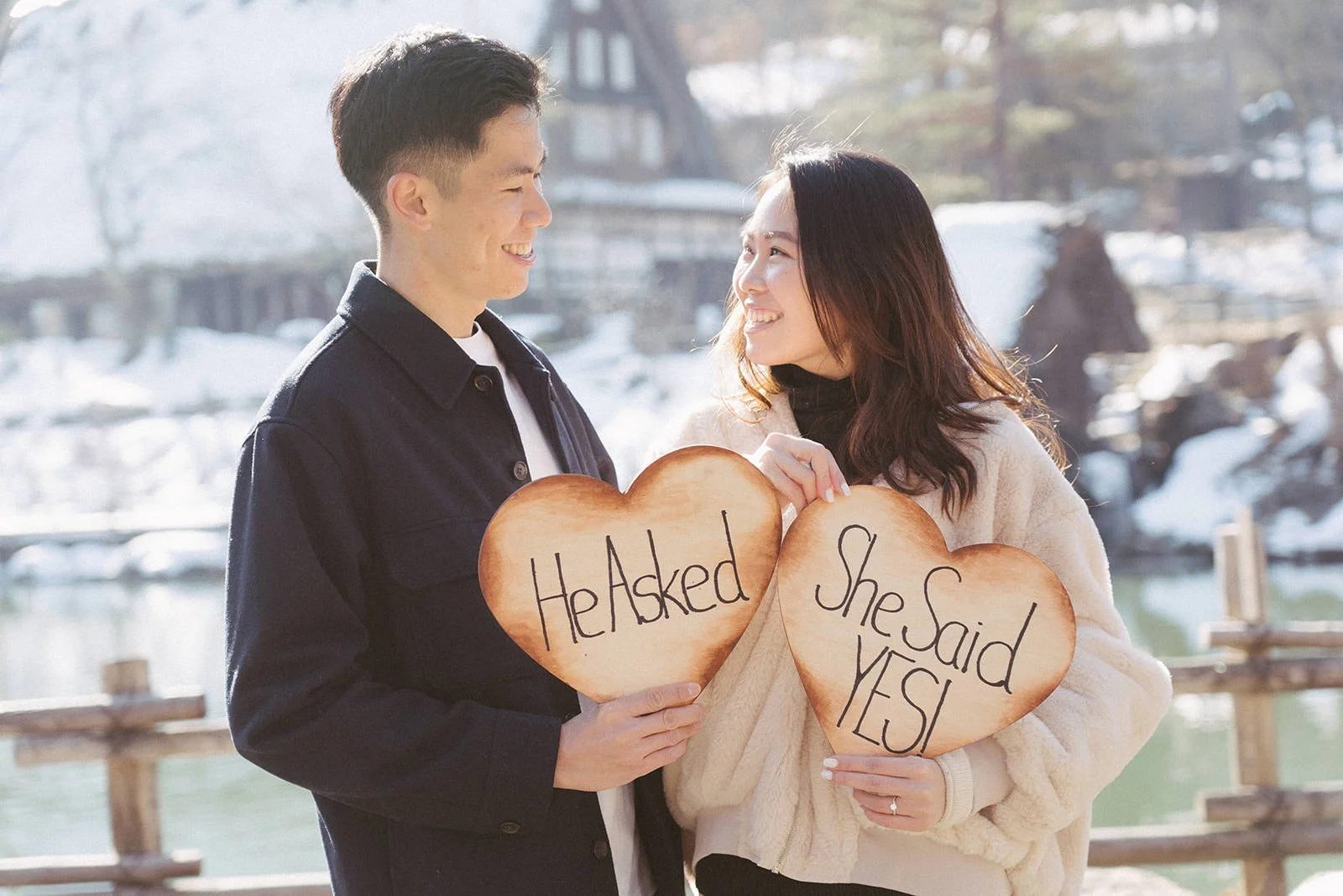 Proposal photoshoot at Hida no Sato — snowy