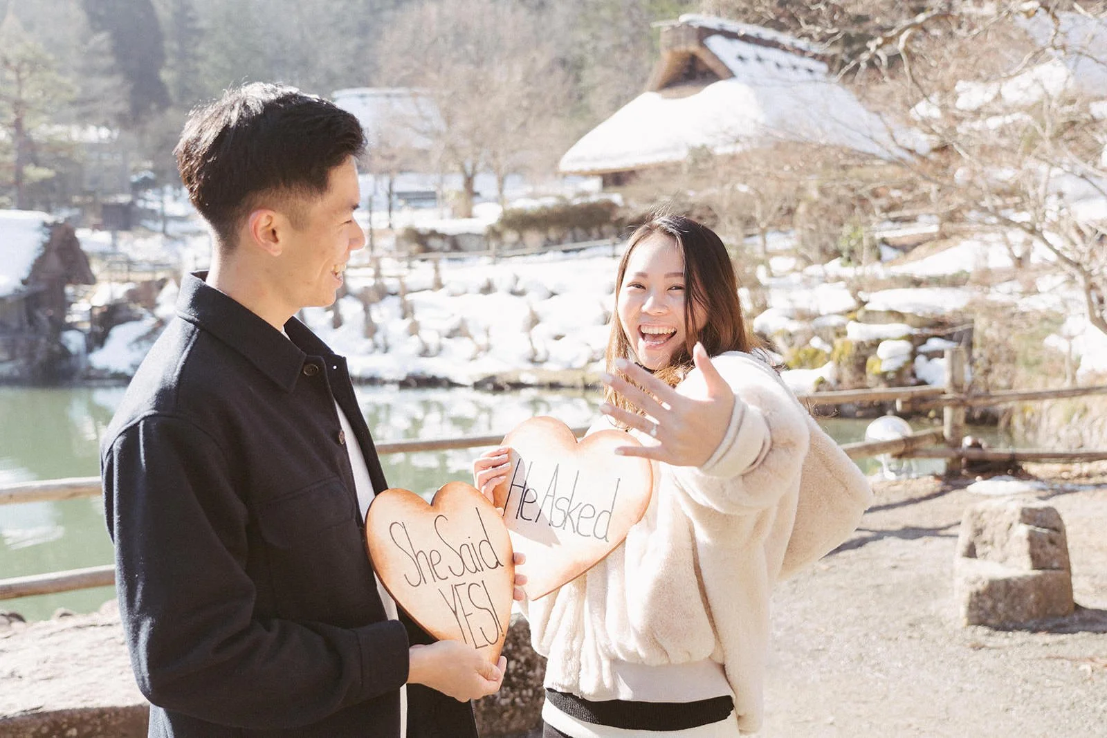 Proposal photoshoot at Hida no Sato — snowy