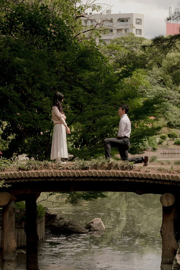 Surprise proposal on Chidori Bridge, Rikugien Gardens, Tokyo