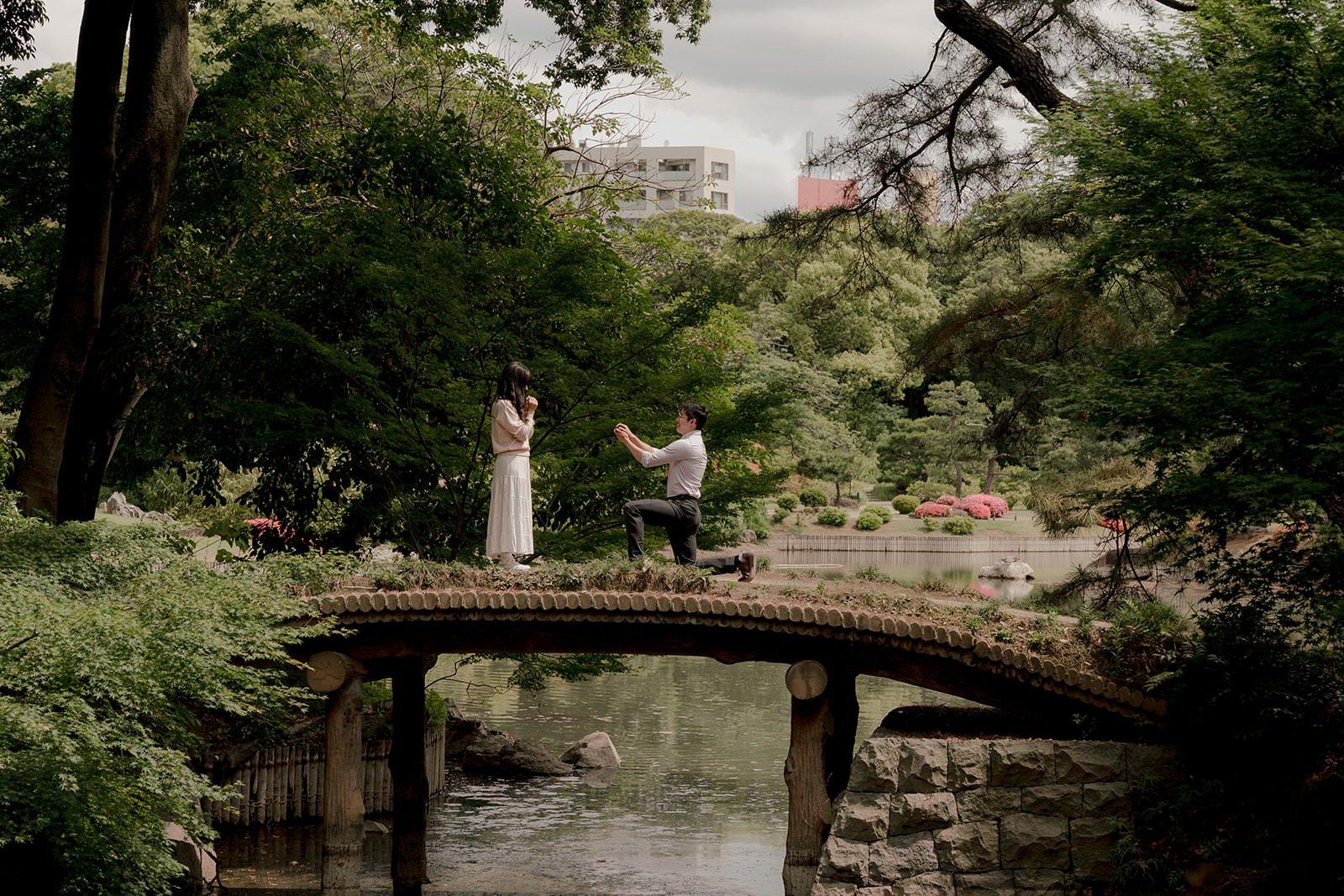 Surprise proposal reaction Rikugien Gardens Tokyo