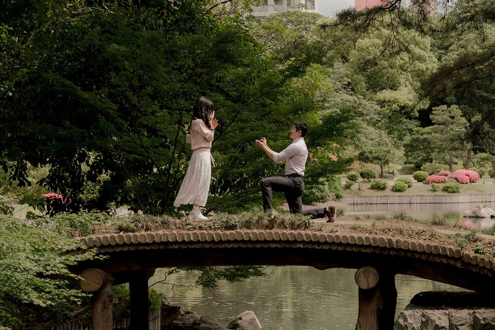 Engaged couple portrait Rikugien Gardens