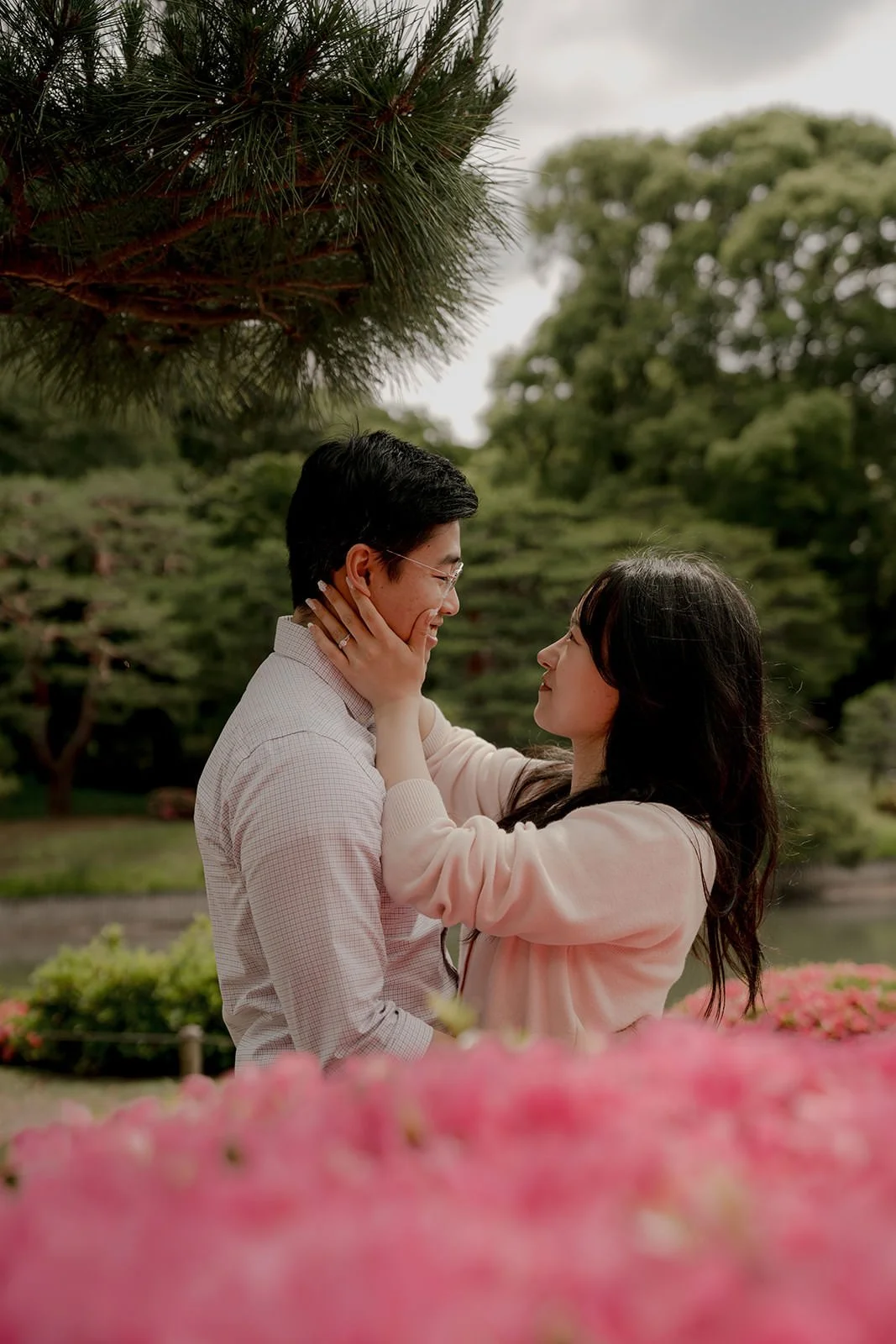 Couple portrait garden Tokyo spring proposal