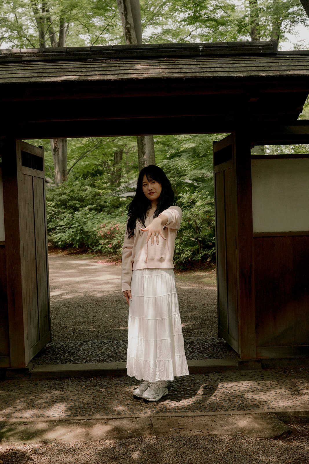 Engaged couple portrait Rikugien morning light