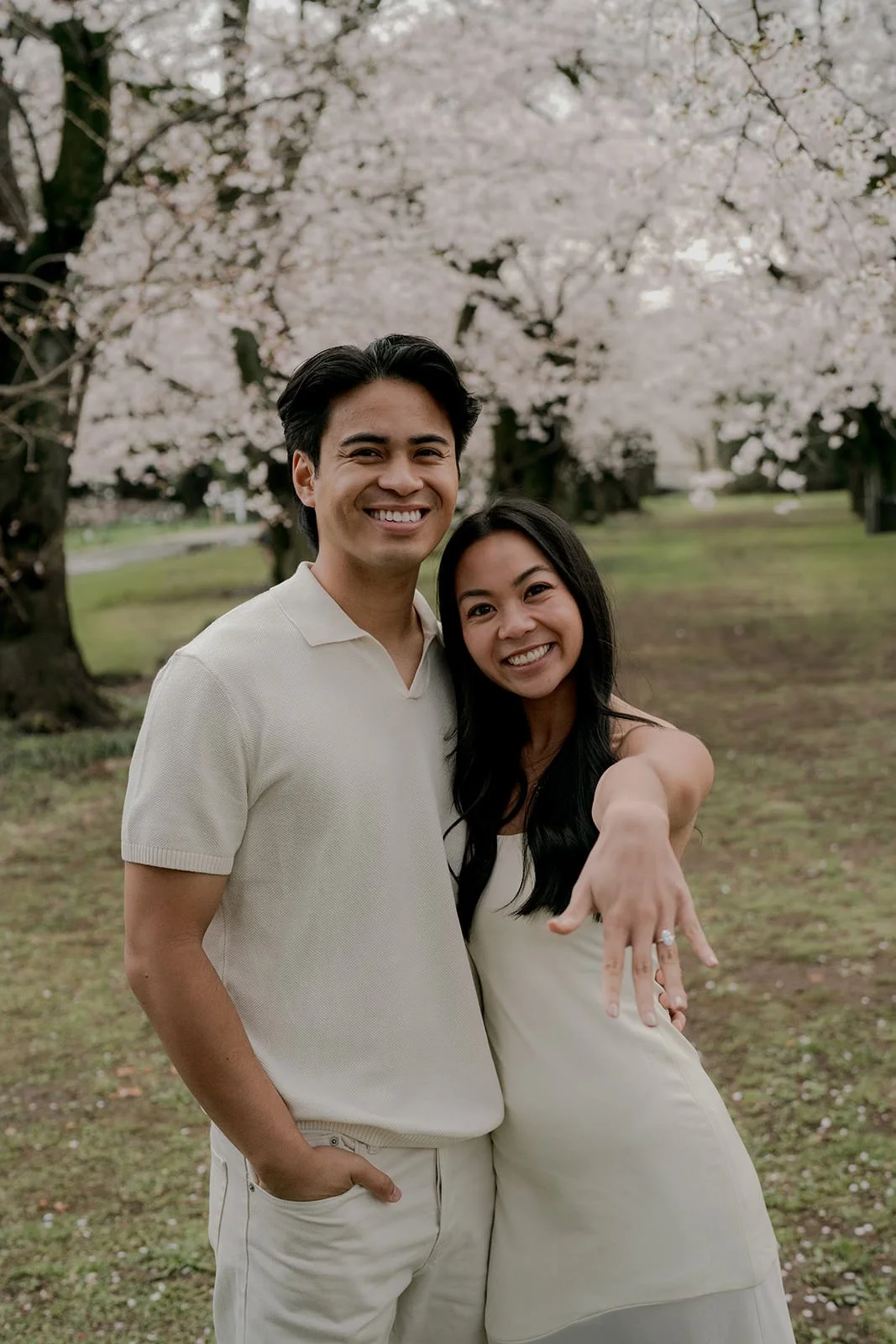 Portrait after proposal Tokyo cherry blossoms
