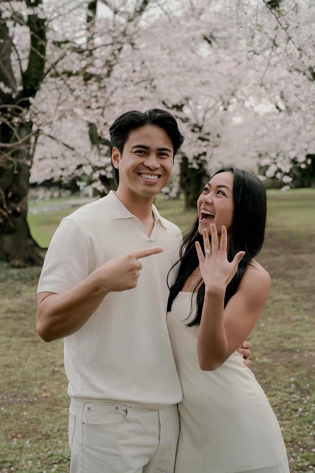 Cherry blossom proposal photography Tokyo spring morning