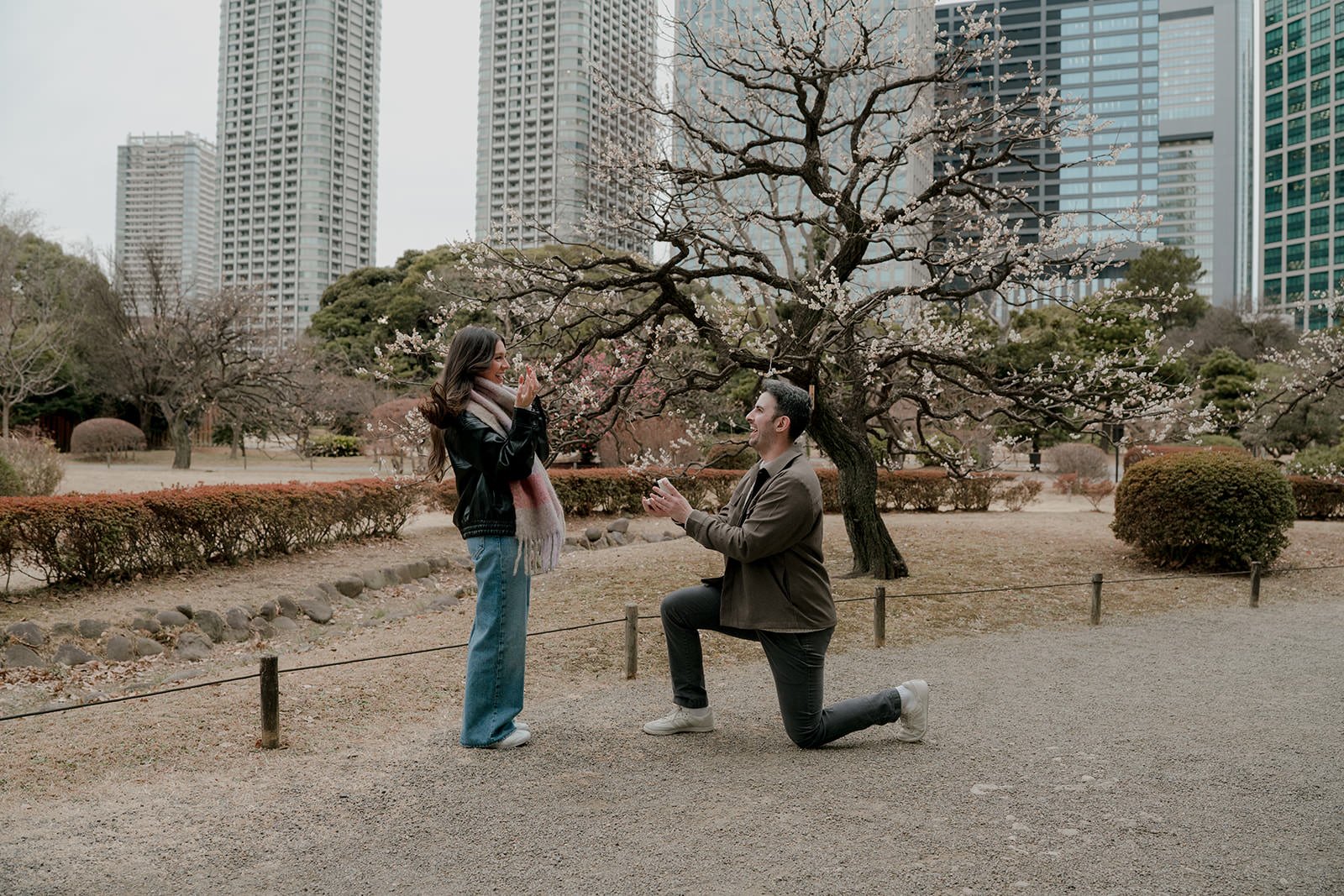 Winter afternoon proposal shoot Tokyo garden