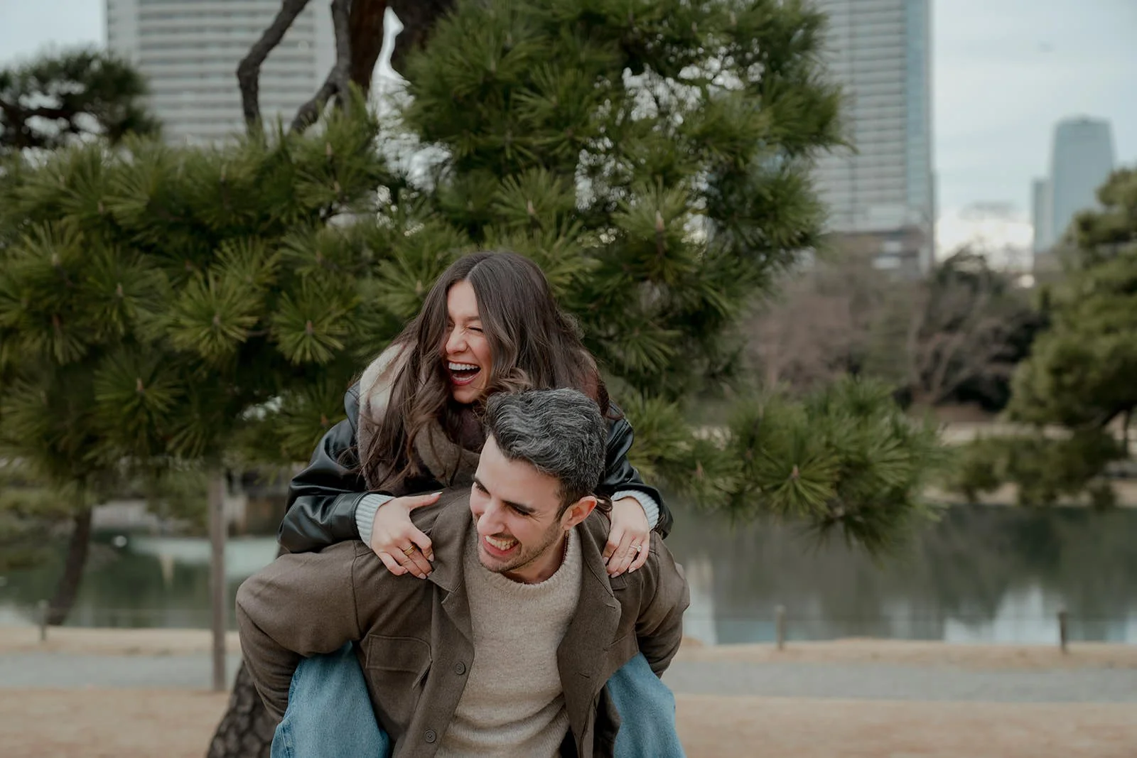 Portrait after proposal Hamarikyu Gardens winter Tokyo
