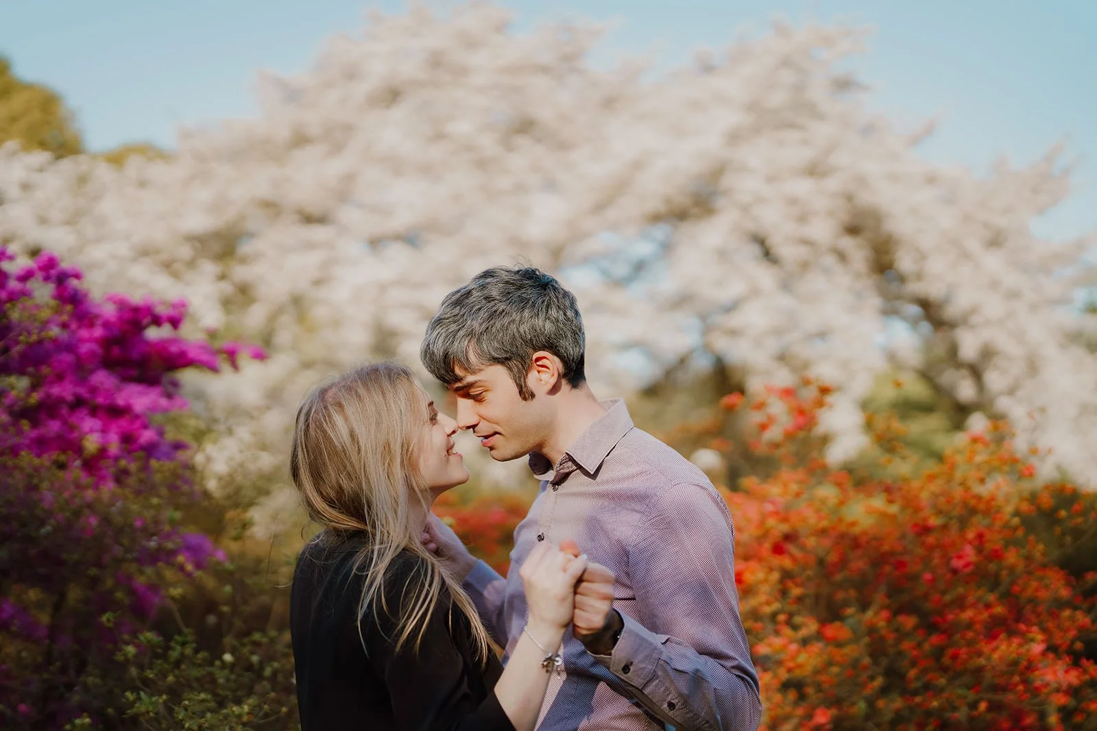 Couples photoshoot under cherry blossoms in Tokyo