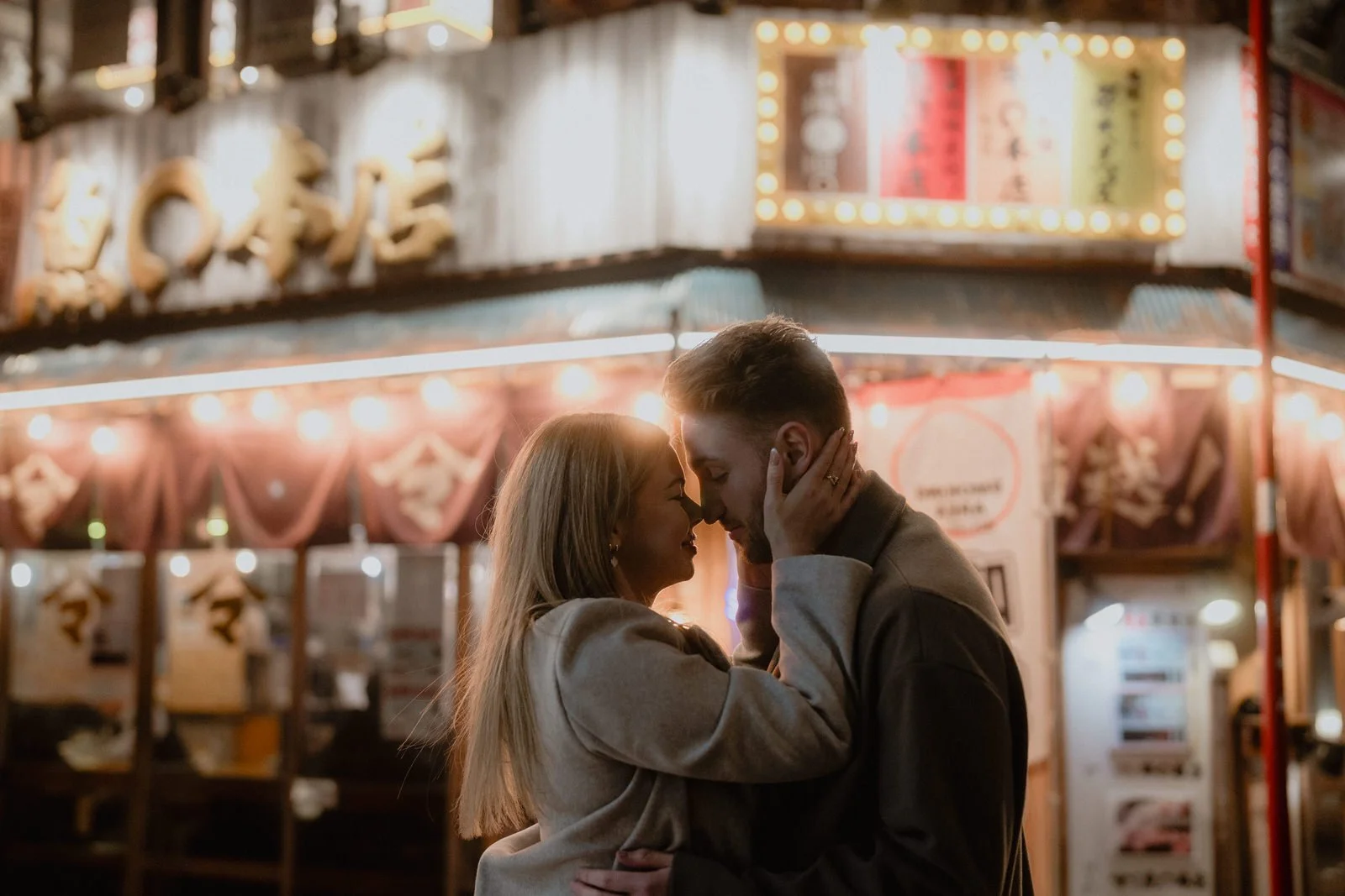 Couples photoshoot in Yurakucho at night, Tokyo