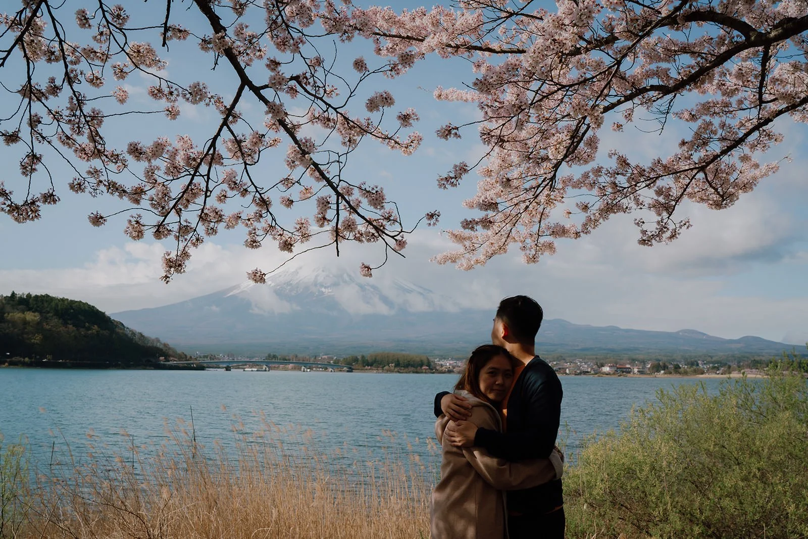 Couples photoshoot at Mt Fuji with cherry blossoms, Kawaguchiko