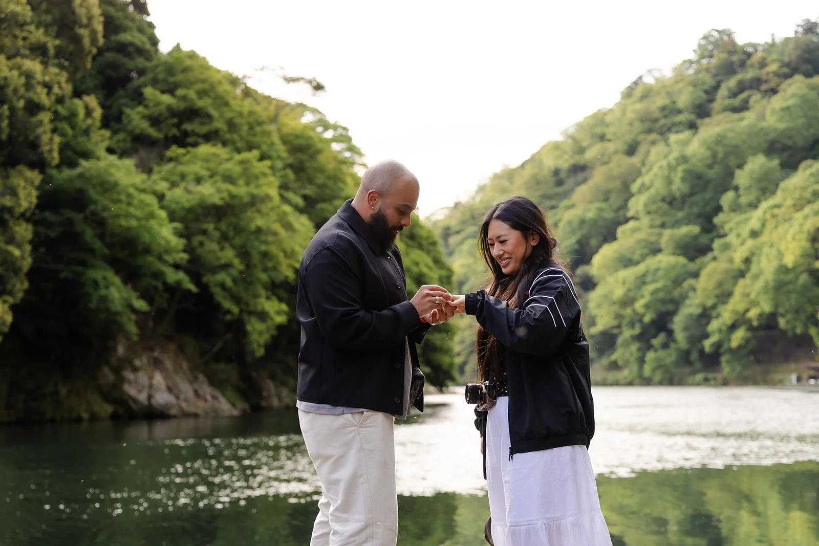 Proposal photoshoot at Katsura River, Kyoto