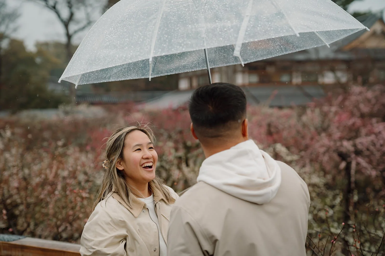 Winter proposal portrait Kyoto plum blossoms