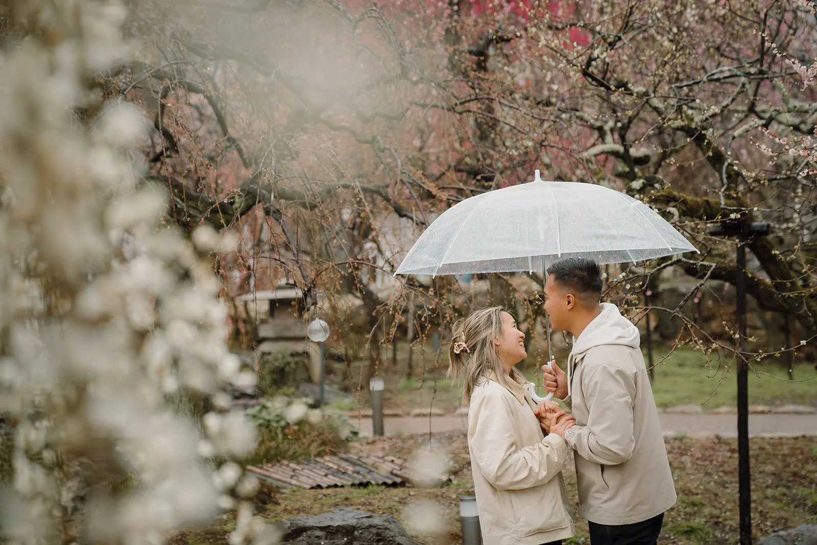 Couple close-up umbrella Kitano Tenmangu Kyoto