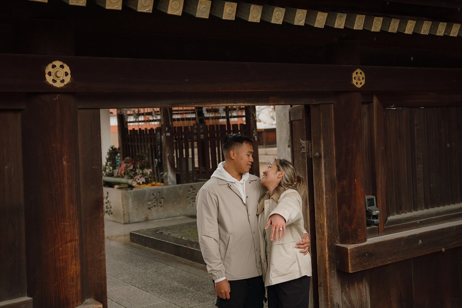 Close-up portrait plum blossom proposal Kyoto