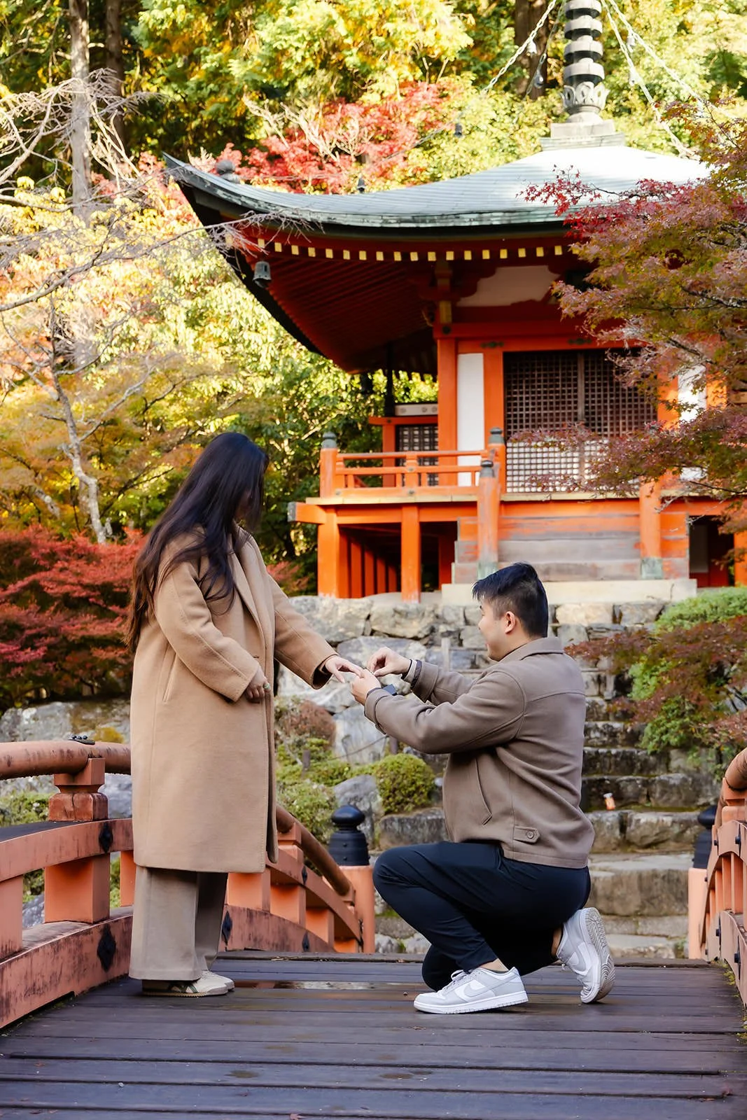 Proposal photoshoot at Daigo-ji at sunset, Kyoto