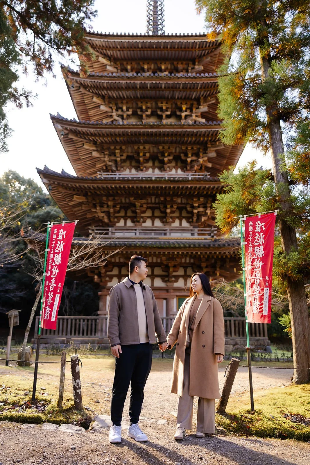 Proposal photoshoot at Daigo-ji at sunset, Kyoto