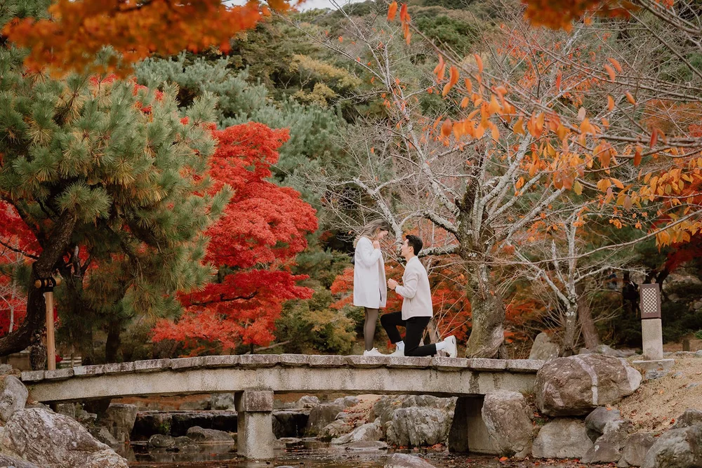 Proposal photoshoot at Maruyama Koen in autumn, Kyoto afternoon