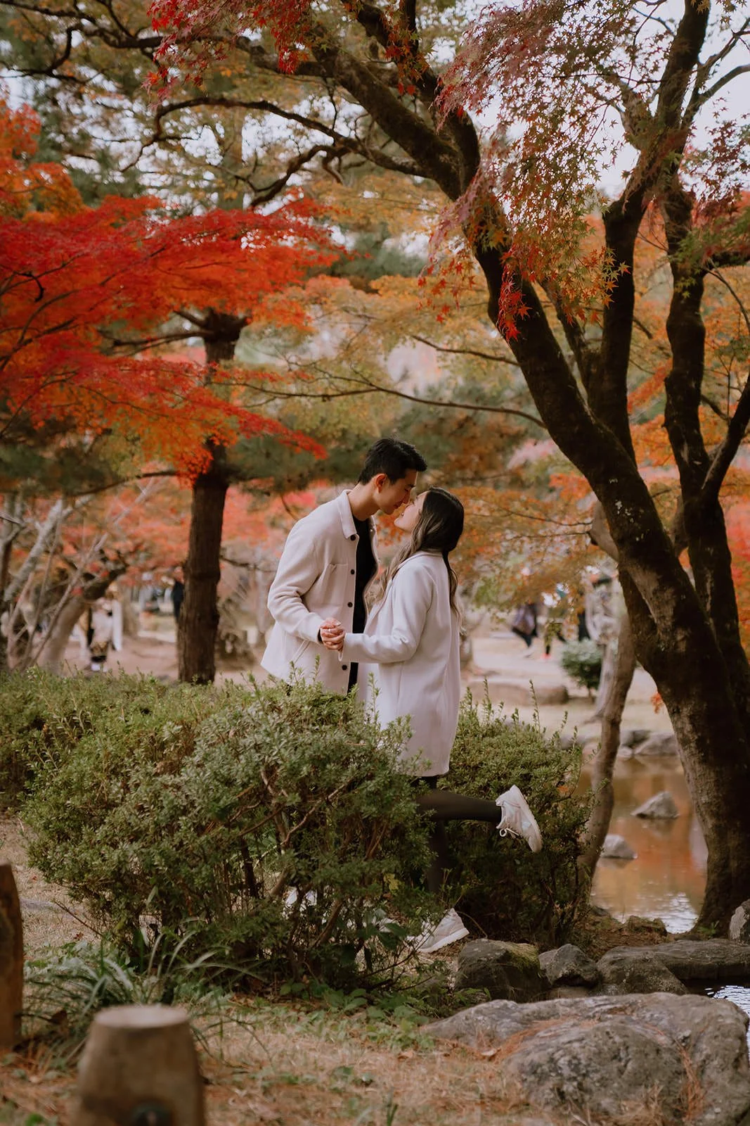 Engaged couple autumn Kyoto Maruyama proposal photography