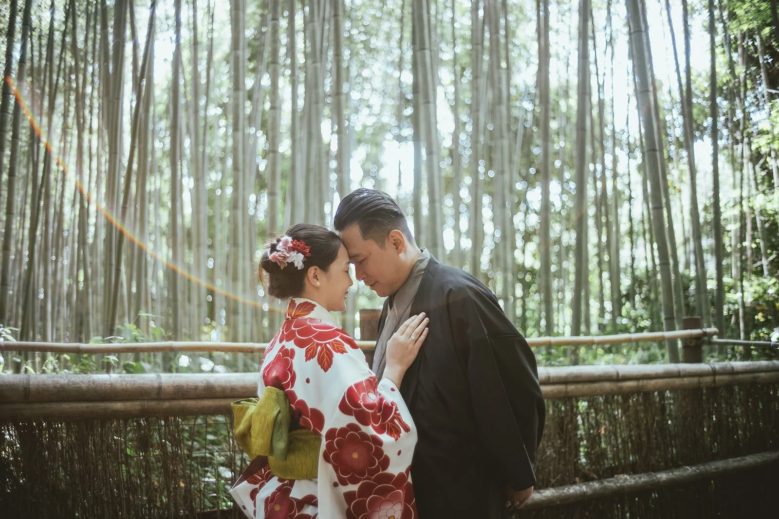 Kimono proposal photoshoot at Arashiyama bamboo grove, Kyoto