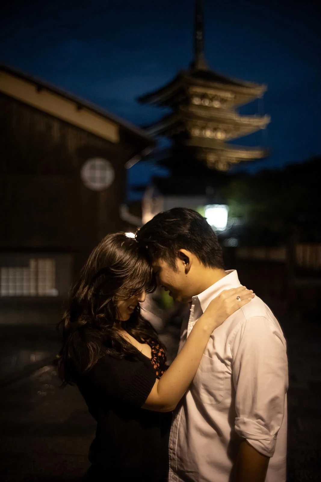 Proposal photoshoot at Yasaka Pagoda at night, Kyoto