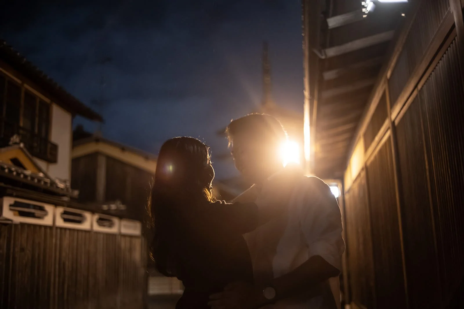 Proposal photoshoot at Yasaka Pagoda at night, Kyoto