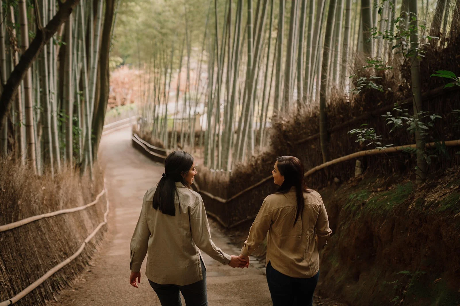 Arashiyama bamboo proposal portrait Kyoto morning